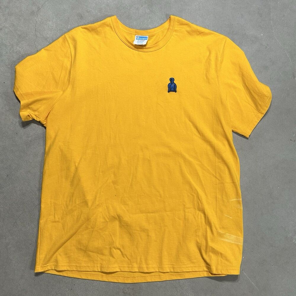 Vtg Champion T-Shirt Mens Sz 3XL Yellow Tee w Blue Embroidered Logo